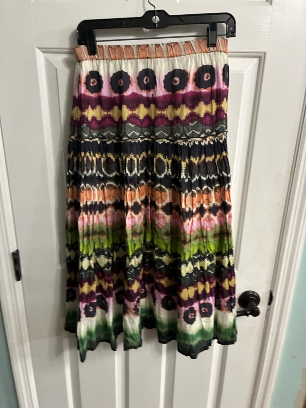 L.A. Blues Multicolor Tiered Midi Skirt in Purple, Green & Orange